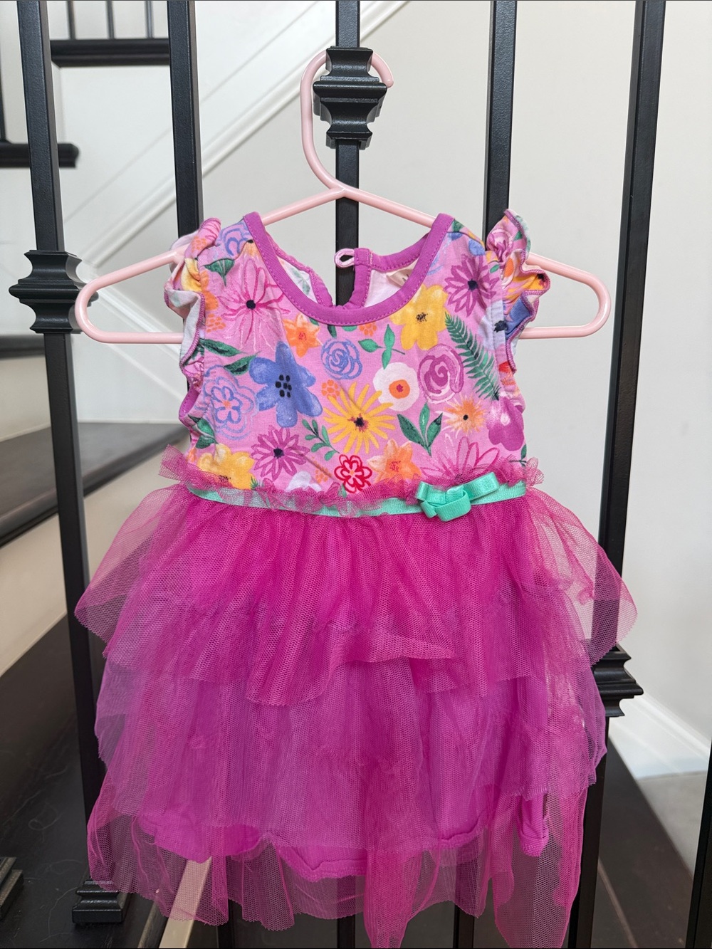 Matilda Jane Pink Floral Tulle Dress with Mint Bow